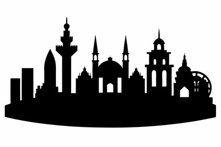 Black international city silhouette on white backgroundのイラスト素材