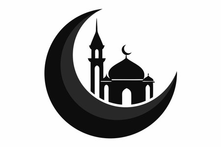 Islamic moon black silhouettes vector illustration Ramadan background flat styleのイラスト素材