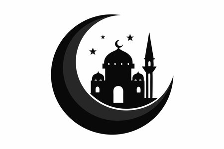 Islamic moon black silhouettes vector illustration Ramadan background flat styleのイラスト素材