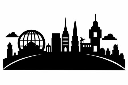 Black international city silhouette on white backgroundのイラスト素材