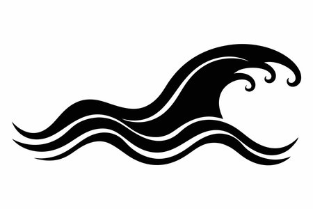 Black water wave silhouette on white backgroundのイラスト素材
