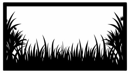 Grass border black silhouette vector on white backgroundのイラスト素材