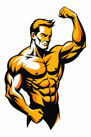 Gym Bodybuilder Flexing Arm Muscles Silhouette on white backgroundのイラスト素材