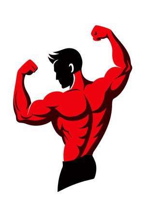 Gym Bodybuilder Flexing Arm Muscles Silhouette on white backgroundのイラスト素材