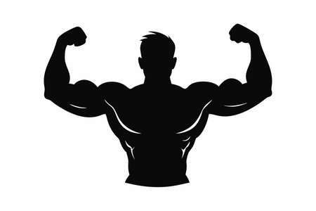 Gym Bodybuilder Flexing Arm Muscles Silhouette on white backgroundのイラスト素材