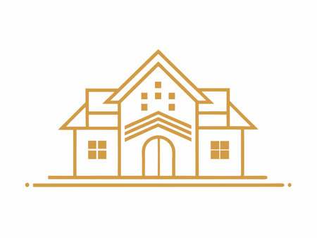 House luxury line art logo illustration on white backgroundのイラスト素材