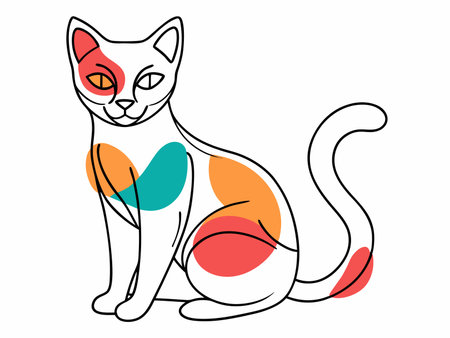 Abstract minimal cat line art illustration on white backgroundのイラスト素材
