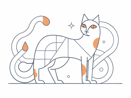 Abstract minimal cat line art illustration on white backgroundのイラスト素材
