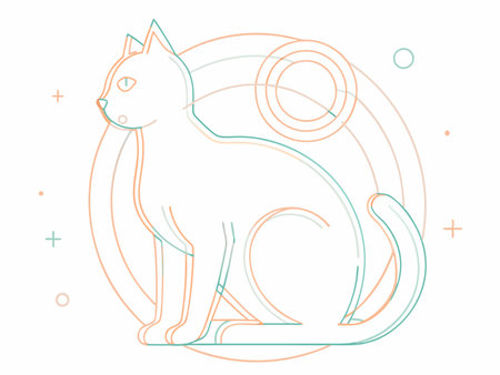 Abstract minimal cat line art illustration on white backgroundのイラスト素材