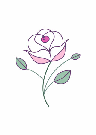 Flower abstract minimal continuous line art on white backgroundのイラスト素材