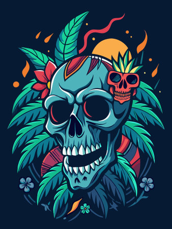 Skull summer beach dark illustration for t-shirt graphicsのイラスト素材