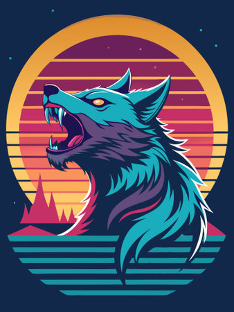 Wolf roaring on the moon dark illustration for t-shirt graphicsのイラスト素材