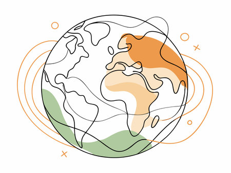 Abstract earth continuous line art illustration on white backgroundのイラスト素材
