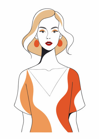 Minimal fashion girl continuous line art illustration on white backgroundのイラスト素材