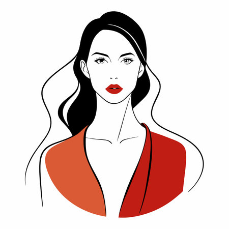 Minimal fashion girl continuous line art illustration on white backgroundのイラスト素材