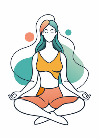 Minimal yoga girl continuous line art illustration on white backgroundのイラスト素材