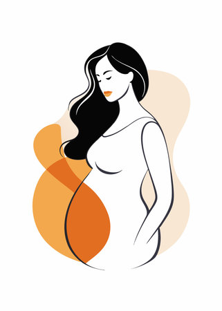 Abstract minimal pregnant women continuous line art illustration on white backgroundのイラスト素材