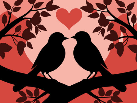 Valentine's day birds couple illustrationのイラスト素材