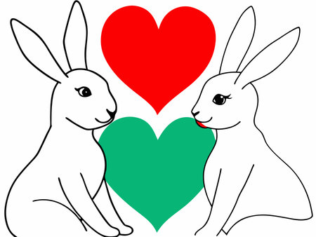 Valentine's day rabbits couple illustrationのイラスト素材