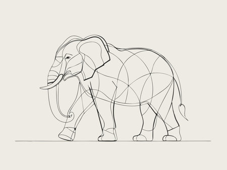 Elephant minimal line art illustration on white backgroundのイラスト素材