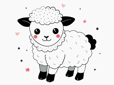 Cute baby sheep illustration on white backgroundのイラスト素材