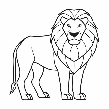 Lion minimal line art illustration on white backgroundのイラスト素材