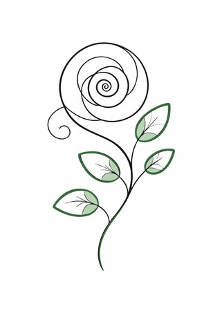 Swirly floral minimal continuous line art on white backgroundのイラスト素材
