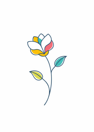 Colorful minimal Flower continuous line art design on white backgroundのイラスト素材