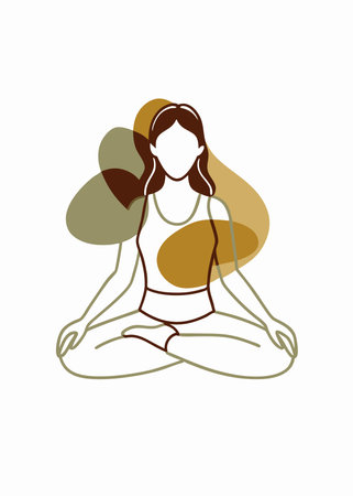 Girl in yoga pose continuous line art design on white backgroundのイラスト素材