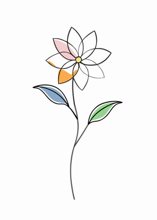 Colorful minimal Flower continuous line art design on white backgroundのイラスト素材