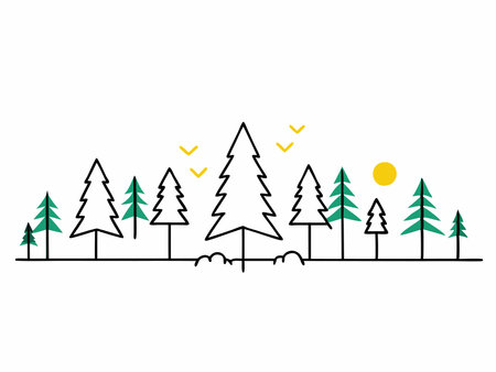 Minimalist forest illustration on white backgroundのイラスト素材