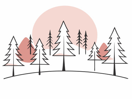 Minimalist forest illustration on white backgroundのイラスト素材