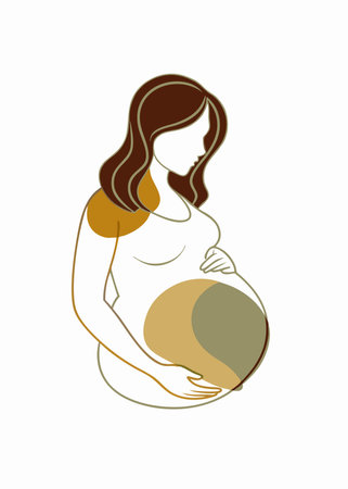 Pregnant women minimal line art vactor on white backgroundのイラスト素材