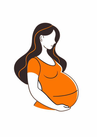 Pregnant women minimal line art vactor on white backgroundのイラスト素材