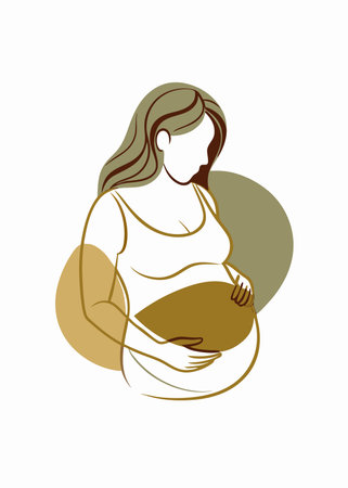 Pregnant women minimal line art vactor on white backgroundのイラスト素材
