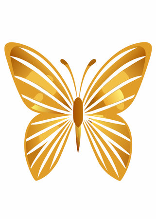 Golden butterfly realistic vector on white backgroundのイラスト素材