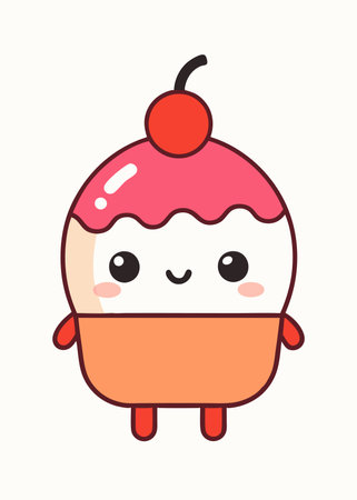 Kawaii sweet dessert character vector illustration on white backgroundのイラスト素材