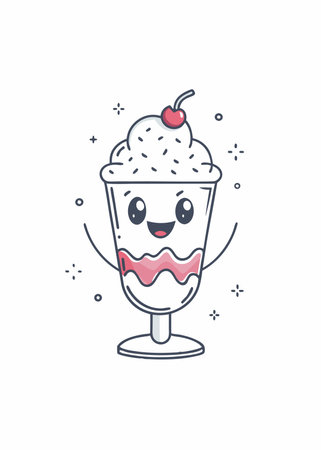 Kawaii sweet dessert character vector illustration on white backgroundのイラスト素材