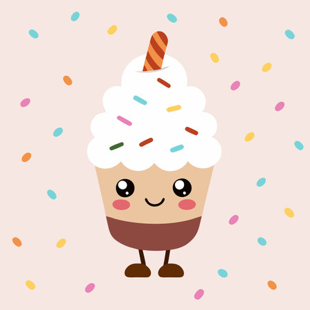 Kawaii sweet dessert character vector illustration on white backgroundのイラスト素材