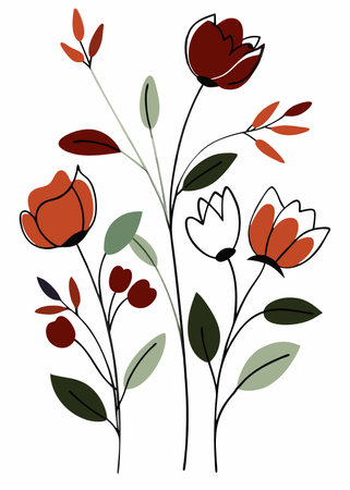 Minimalist hand drawn flowers doodle vector on white backgroundのイラスト素材