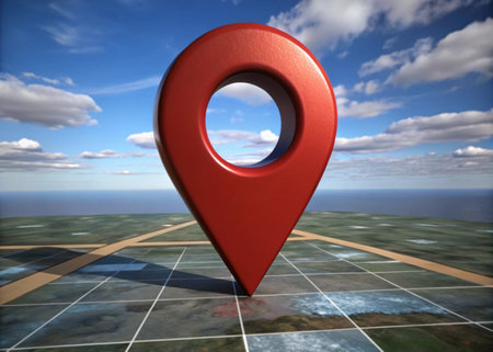 3d location with map icon isolated backgroundの写真素材