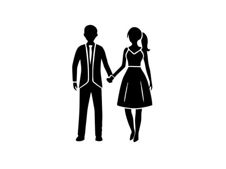 Couple holding hands silhouette vector on white backgroundのイラスト素材