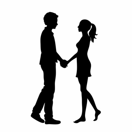 Couple holding hands silhouette vector on white backgroundのイラスト素材