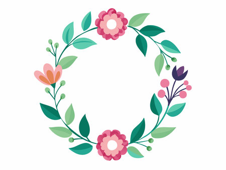 Flowers wreath vector on white backgroundのイラスト素材