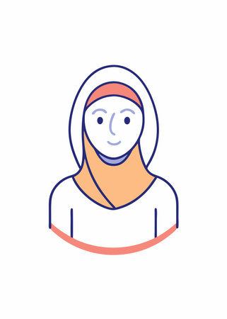 Minimal Muslim girl continuous line art illustration on white backgroundのイラスト素材