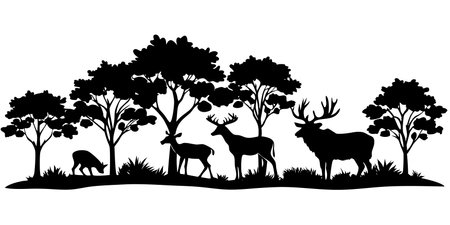 Wildlife forest silhouette vector on white backgroundのイラスト素材