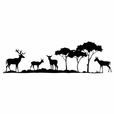 Wildlife forest silhouette vector on white backgroundのイラスト素材