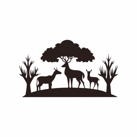 Wildlife forest silhouette vector on white backgroundのイラスト素材