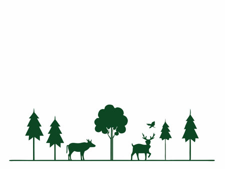 Wildlife forest silhouette vector on white backgroundのイラスト素材