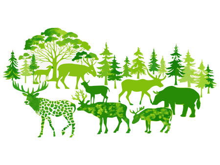 Wildlife forest silhouette vector on white backgroundのイラスト素材